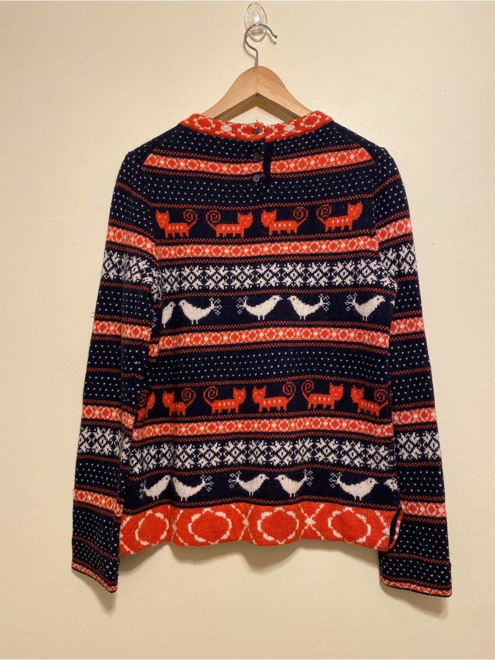 J. Crew Vintyge Navy, Orange & Cream Fair Isle Sweater. Size L . Style 32865 - Picture 3 of 8